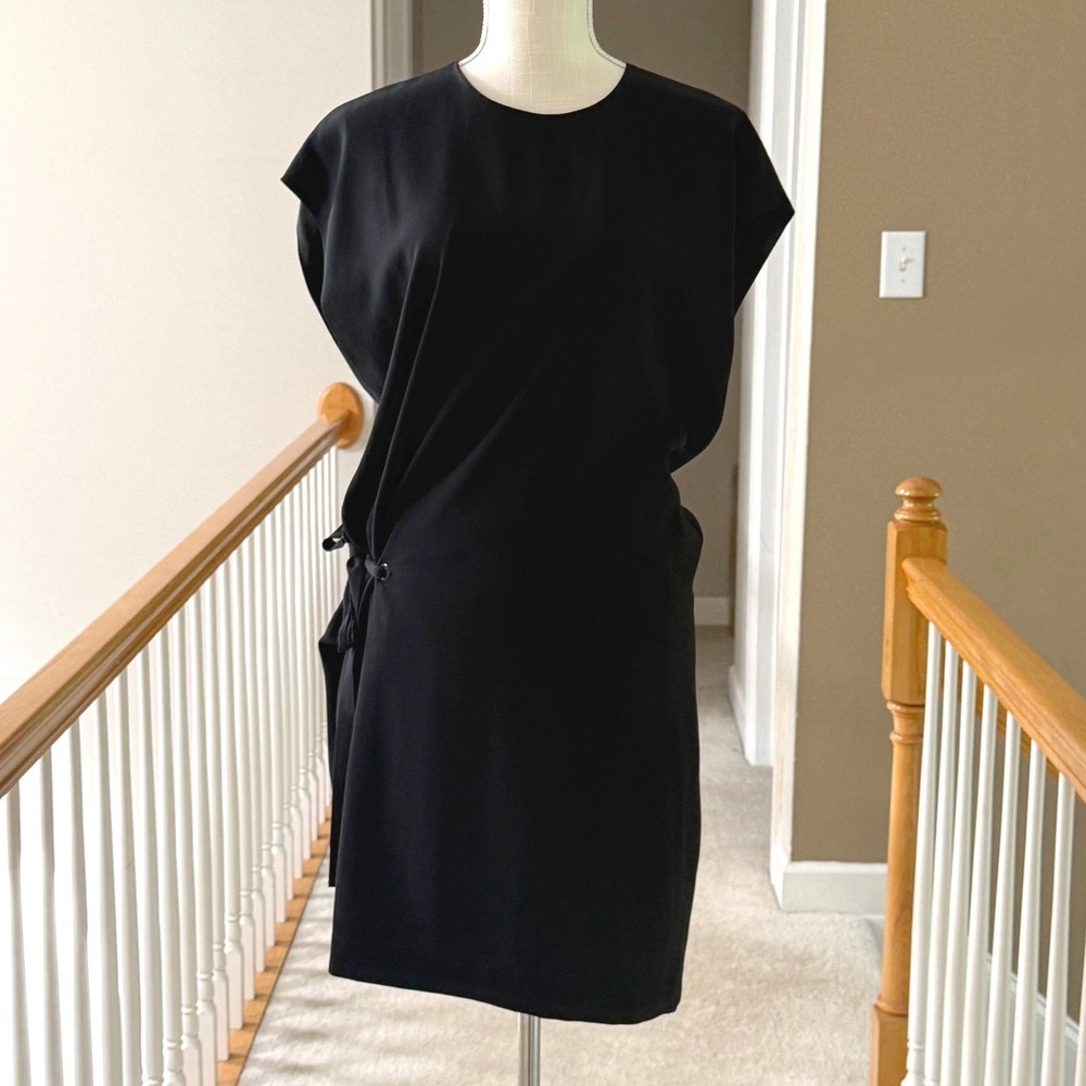 Rag & Bone Etta Side Tie Dress Black Sheath Cap Sleeve Size L